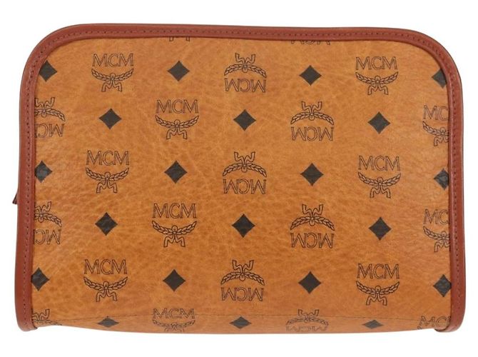 MCM Logogram Vicetos Bolso Clutch de PVC Cuero Marrón Dorado Auth am9844V - vista 3
