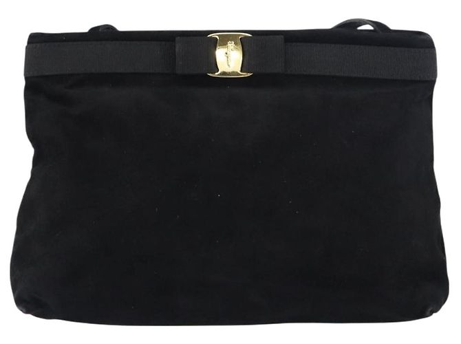 Borsa a Spalla Vala in Pelle Scamosciata Nera e Oro Salvatore Ferragamo Auth bs31358 Nero D'oro - vista 13