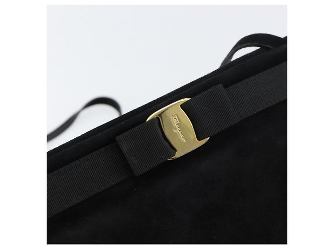 Borsa a Spalla Vala in Pelle Scamosciata Nera e Oro Salvatore Ferragamo Auth bs31358 Nero D'oro - vista 17