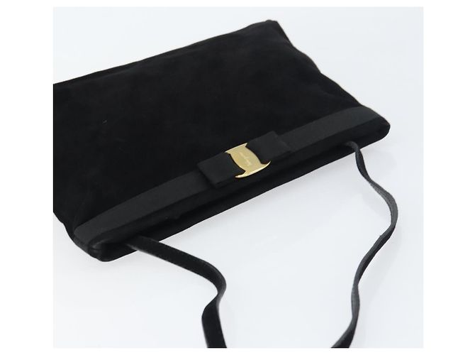 Borsa a Spalla Vala in Pelle Scamosciata Nera e Oro Salvatore Ferragamo Auth bs31358 Nero D'oro - vista 6