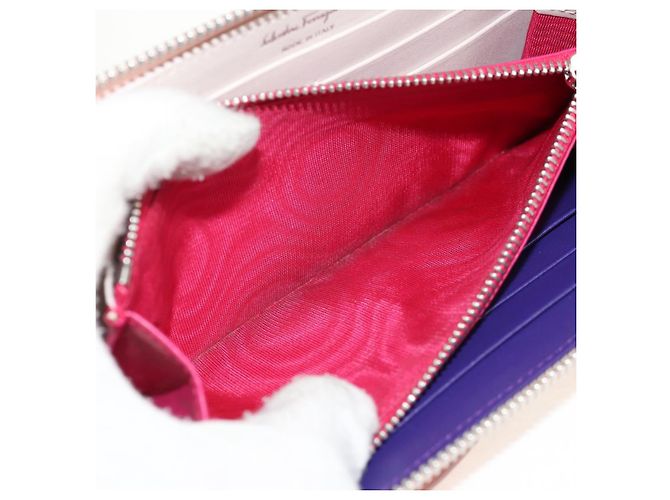 Cartera larga de cuero Vala Salvatore Ferragamo Rosa Plata Auth am9912V - vista 11
