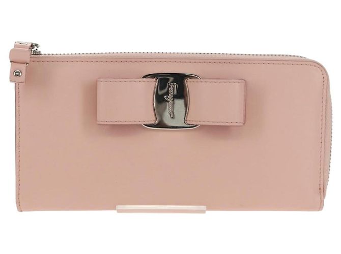Cartera larga de cuero Vala Salvatore Ferragamo Rosa Plata Auth am9912V - vista 13