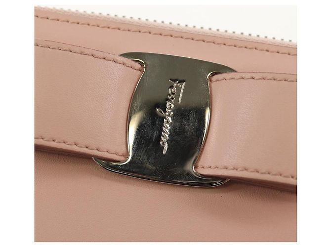 Cartera larga de cuero Vala Salvatore Ferragamo Rosa Plata Auth am9912V - vista 18
