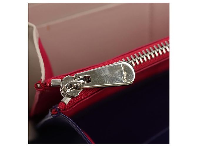 Cartera larga de cuero Vala Salvatore Ferragamo Rosa Plata Auth am9912V - vista 20