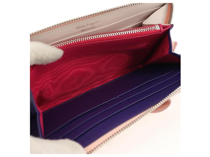 Cartera larga de cuero Vala Salvatore Ferragamo Rosa Plata Auth am9912V - vista 21