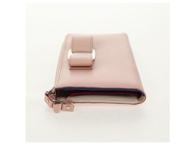 Cartera larga de cuero Vala Salvatore Ferragamo Rosa Plata Auth am9912V - vista 4