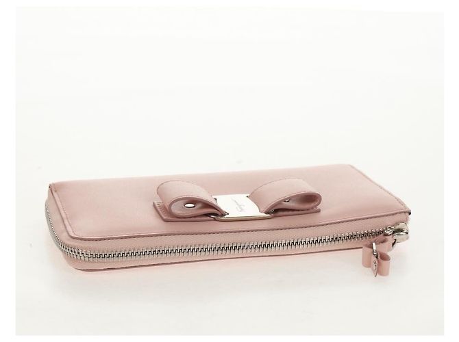 Cartera larga de cuero Vala Salvatore Ferragamo Rosa Plata Auth am9912V - vista 6