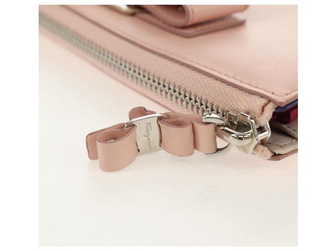 Cartera larga de cuero Vala Salvatore Ferragamo Rosa Plata Auth am9912V - vista 8