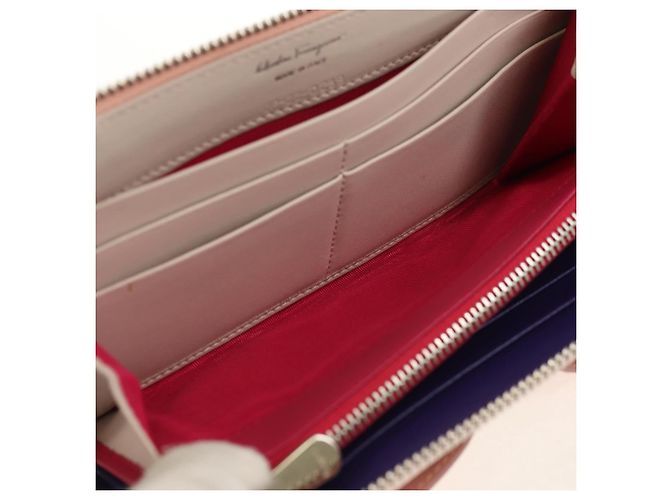 Cartera larga de cuero Vala Salvatore Ferragamo Rosa Plata Auth am9912V - vista 9