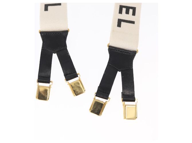 Chanel Suspensórios de lona de couro branco CC Auth mr1577 - vista 3