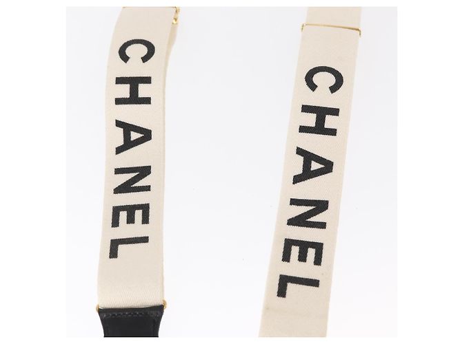 Chanel Suspensórios de lona de couro branco CC Auth mr1577 - vista 4