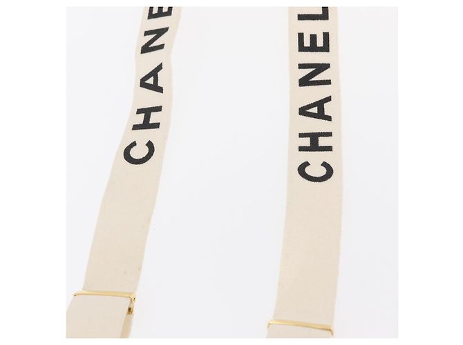 Chanel Suspensórios de lona de couro branco CC Auth mr1577 - vista 5