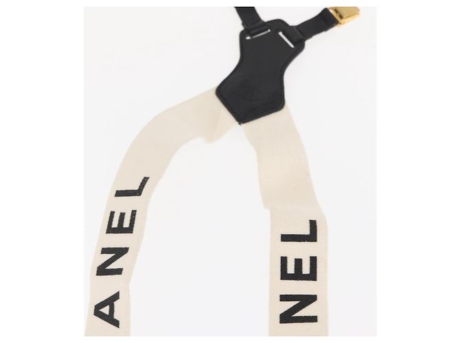 Chanel Suspensórios de lona de couro branco CC Auth mr1577 - vista 6