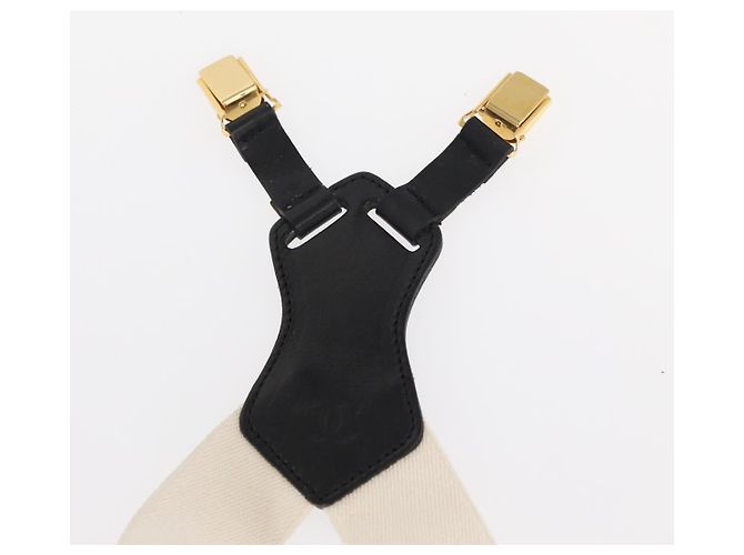 Chanel Suspensórios de lona de couro branco CC Auth mr1577 - vista 7