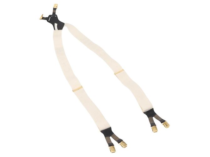 Chanel Suspensórios de lona de couro branco CC Auth mr1577 - vista 8