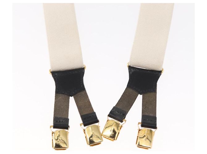 Chanel Suspensórios de lona de couro branco CC Auth mr1577 - vista 9