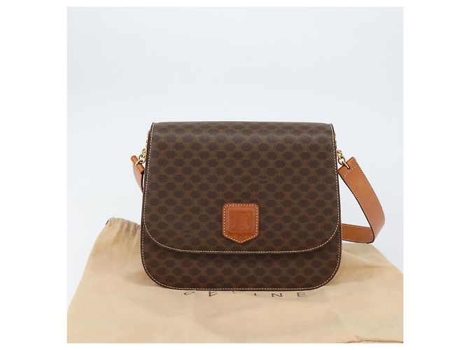 Céline Borsa a Spalla in Tela Macadam CELINE in Pelle PVC Marrone Oro Auth ki6185 D'oro - vista 12