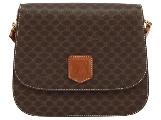 Céline Borsa a Spalla in Tela Macadam CELINE in Pelle PVC Marrone Oro Auth ki6185 D'oro - vista 13