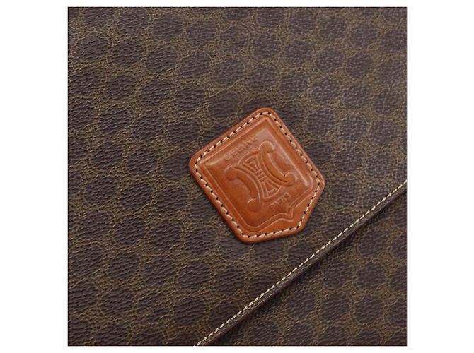 Céline Borsa a Spalla in Tela Macadam CELINE in Pelle PVC Marrone Oro Auth ki6185 D'oro - vista 18
