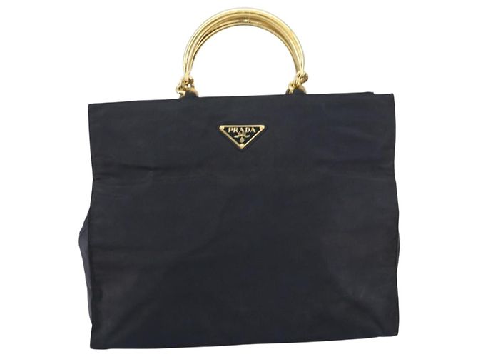 PRADA Borsa a mano in nylon nero e oro Auth ar13780 D'oro - vista 13