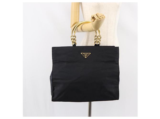 PRADA Borsa a mano in nylon nero e oro Auth ar13780 D'oro - vista 22