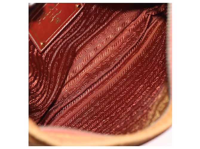 Borsa a Spalla PRADA in Nylon Pelle Arancione Oro Auth 155084 D'oro - vista 10