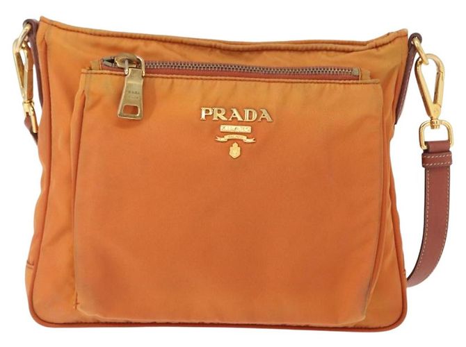 Borsa a Spalla PRADA in Nylon Pelle Arancione Oro Auth 155084 D'oro - vista 13