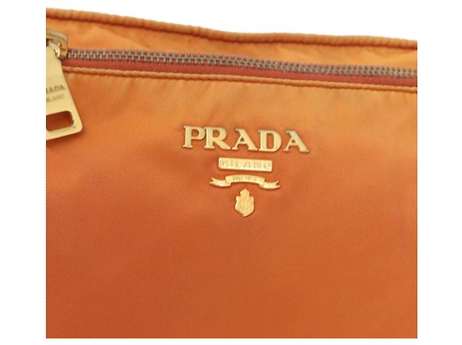 Borsa a Spalla PRADA in Nylon Pelle Arancione Oro Auth 155084 D'oro - vista 18