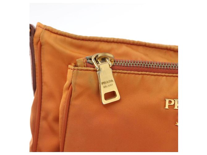 Borsa a Spalla PRADA in Nylon Pelle Arancione Oro Auth 155084 D'oro - vista 19