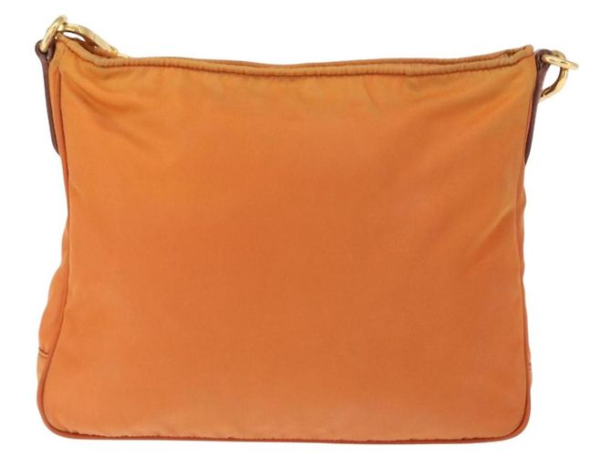 Borsa a Spalla PRADA in Nylon Pelle Arancione Oro Auth 155084 D'oro - vista 2