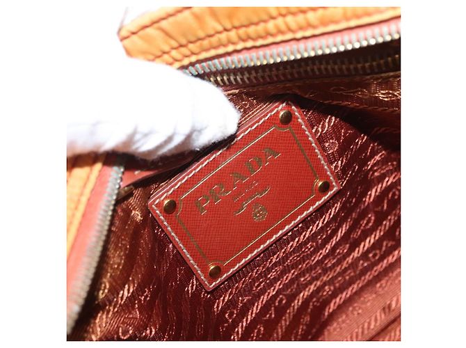 Borsa a Spalla PRADA in Nylon Pelle Arancione Oro Auth 155084 D'oro - vista 20