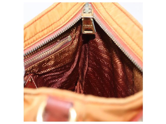Borsa a Spalla PRADA in Nylon Pelle Arancione Oro Auth 155084 D'oro - vista 21