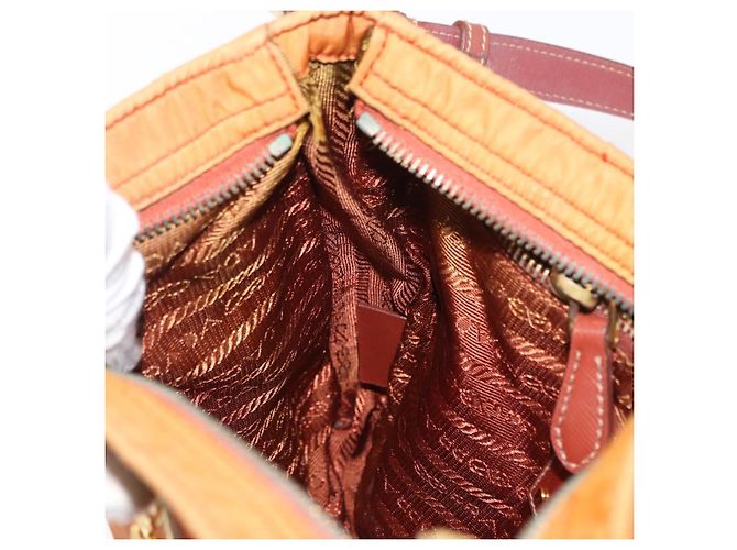 Borsa a Spalla PRADA in Nylon Pelle Arancione Oro Auth 155084 D'oro - vista 22