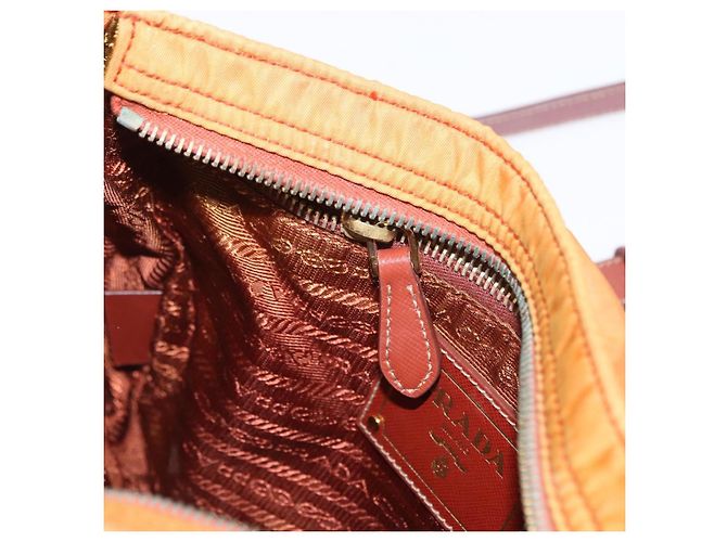 Borsa a Spalla PRADA in Nylon Pelle Arancione Oro Auth 155084 D'oro - vista 23