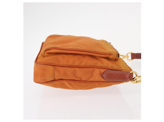 Borsa a Spalla PRADA in Nylon Pelle Arancione Oro Auth 155084 D'oro - vista 3