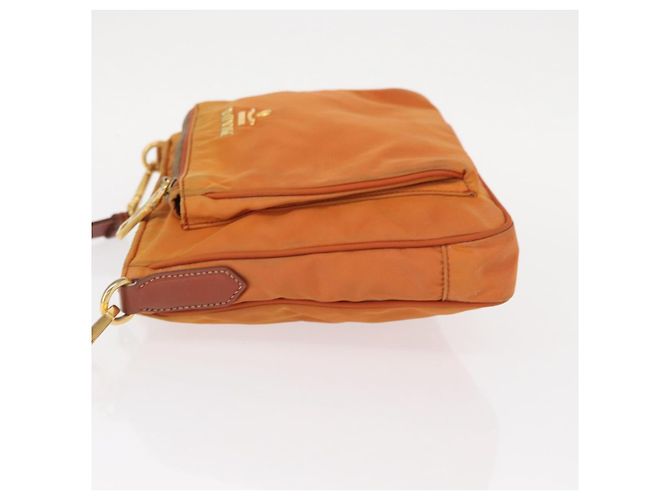 Borsa a Spalla PRADA in Nylon Pelle Arancione Oro Auth 155084 D'oro - vista 4