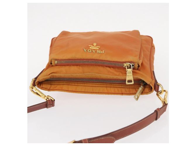 Borsa a Spalla PRADA in Nylon Pelle Arancione Oro Auth 155084 D'oro - vista 6