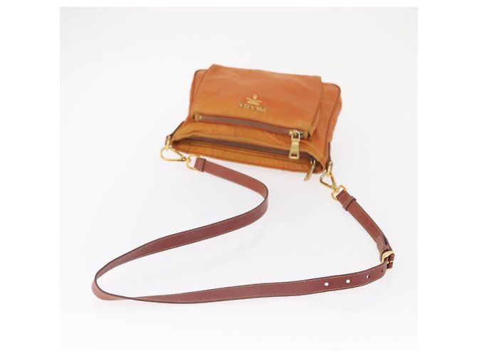 Borsa a Spalla PRADA in Nylon Pelle Arancione Oro Auth 155084 D'oro - vista 7