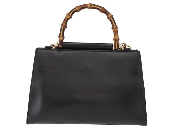 Borsa in pelle 2 in 1 nera della linea Sherry di GUCCI Bamboo 459076 Auth ar13801 Nero D'oro - vista 2