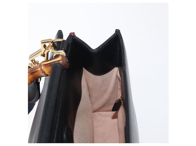 Borsa in pelle 2 in 1 nera della linea Sherry di GUCCI Bamboo 459076 Auth ar13801 Nero D'oro - vista 20
