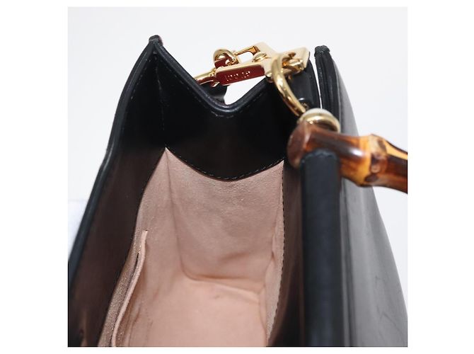 Borsa in pelle 2 in 1 nera della linea Sherry di GUCCI Bamboo 459076 Auth ar13801 Nero D'oro - vista 22