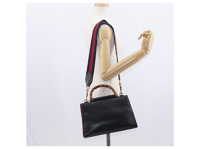 Borsa in pelle 2 in 1 nera della linea Sherry di GUCCI Bamboo 459076 Auth ar13801 Nero D'oro - vista 27