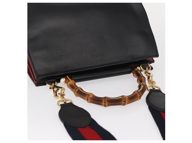 Borsa in pelle 2 in 1 nera della linea Sherry di GUCCI Bamboo 459076 Auth ar13801 Nero D'oro - vista 6