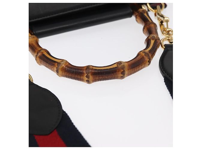Borsa in pelle 2 in 1 nera della linea Sherry di GUCCI Bamboo 459076 Auth ar13801 Nero D'oro - vista 7