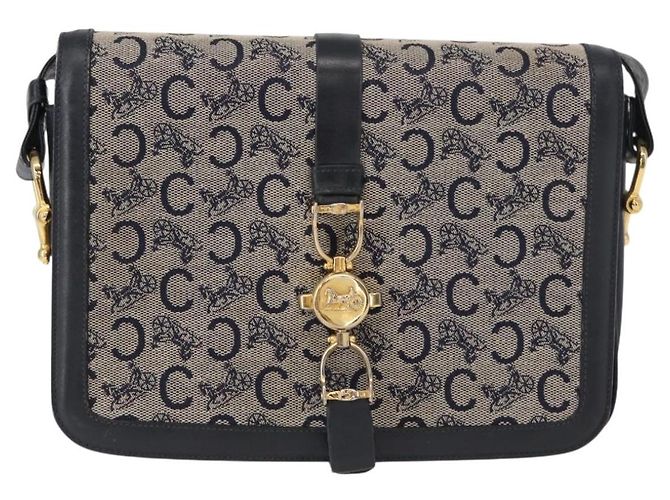Céline Borsa a Spalla Celine C Sulky Blu Navy Oro Auth 154468 D'oro - vista 2