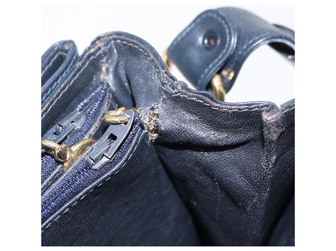 Céline Borsa a Spalla Celine C Sulky Blu Navy Oro Auth 154468 D'oro - vista 20