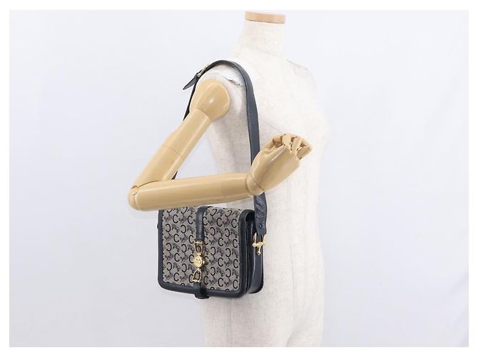 Céline Borsa a Spalla Celine C Sulky Blu Navy Oro Auth 154468 D'oro - vista 24