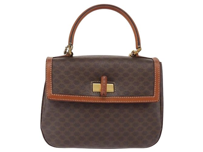 Céline Borsa a mano in tela Macadam CELINE in pelle PVC 2 in 1 marrone oro Auth 146100 D'oro - vista 13