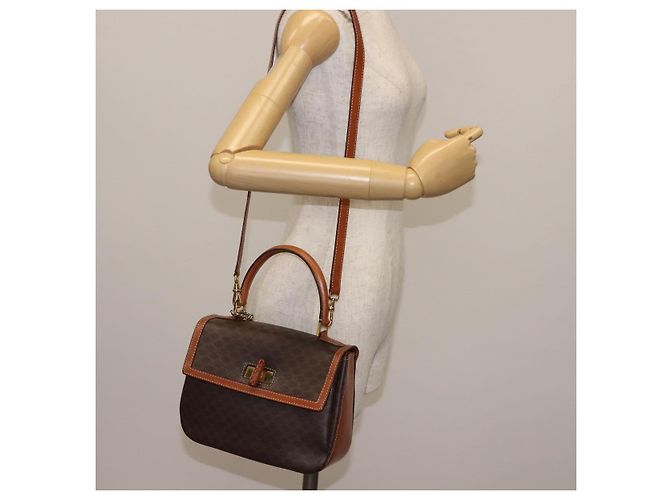 Céline Borsa a mano in tela Macadam CELINE in pelle PVC 2 in 1 marrone oro Auth 146100 D'oro - vista 28