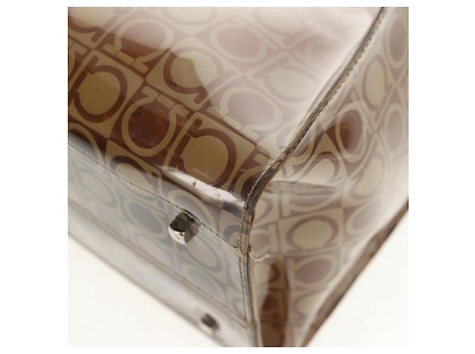 Bolso Tote Gancini de Vinilo Marrón Plata de Salvatore Ferragamo Auth bs29993 - vista 13